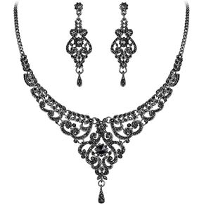 EVER FAITH Women's Austrian Crystal Art Deco Bridal Vase Flower Necklace Earrings Set
