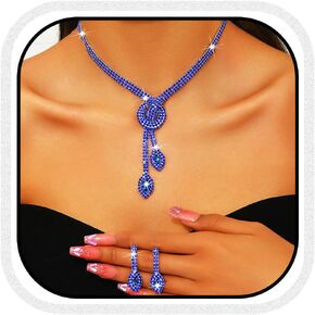 Aukmla Silver Bridal Wedding Jewelry Set Sparkly Rhinestones Weddding Necklace Earrings Set Prom Jewerly for Women