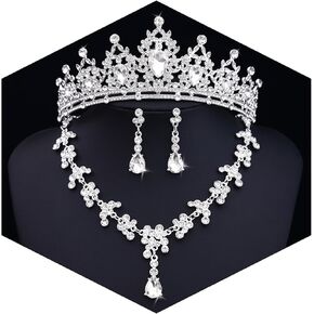 مجموعة مجوهرات Tiaras و Crowts للنساء أقراط وقلادة لحفلات الزفاف لمجموعات المجوهرات الزفاف الكريستانية للهدف لحفل عيد ميلاد الأزياء.