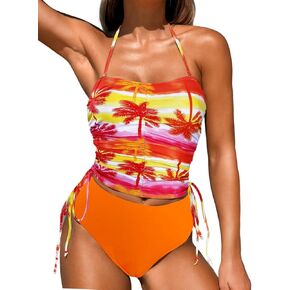 Womens Sexy Tankini Swimsuits, Two Piece Bathing Suits, Ruched Tummy Control, Halter 2025 Full Coverage Swimwear