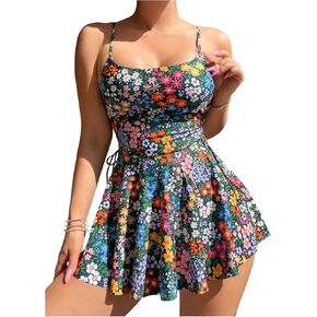 COZYEASE Women's 2 Piece Floral Tankini Swimsuit Sets Ruffle Flowy Swim Dress with Bikini Bottom Bathing Suit