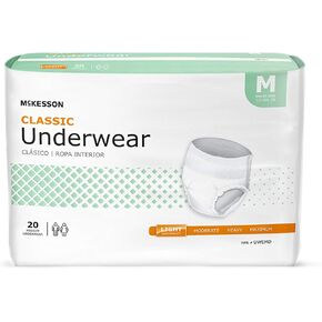 McKesson Classic Adult Incontinence Underwear, [20 Count], Light Absorbency, Medium, 32-44 in. Unisex Bladder Leak Protection, Pull-On Style with Tear-Away Sides, Postpartum and Incontinence Support