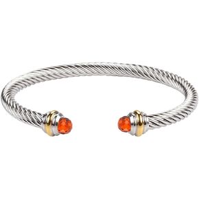Adjustable Twist Stainless Steel Cable Wire Orange Red Charm Bracelets Friendship Open Bangle Wrist Cuff for Women Men