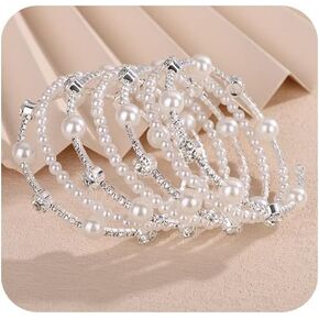 Pearls Rhinestone Upper Arm Bracelets Rhinestone Arm Cuff Bracelets Elegant Pearls Arm Bracelets Rhinestone Pearls Arm Cuff Bangle for Wedding Women Wedding Party Prom Arm Braclets