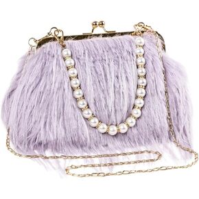Women Clutch Purses,Fluffy Feather Evening Handbags for Wedding Party Banquet Prom Crossbody Bag