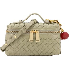 Woven Crossbody Bags for Women Trendy Clutch Purse Bag Small Top Handle Leather Handbag with Cherry Charm