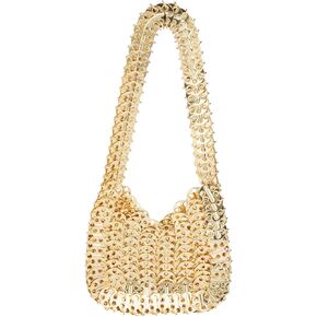 Gold Hollow Out Metal Disc Handbag Metallic Purse Evening Bag for Wedding Party