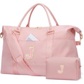 Initial Girls Travel Duffel Bag, Weekender Bags for Women, Kids Overnight Gym Carry On Tote Bag with Makeup Bag, Personalized Teen Girls Gift Trendy Stuff(Pink,A)