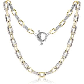 Trendy Two Tone Chain Necklace for Women, Mixed Metal Link Necklaces Designer Dupes Jewelry Gifts for Her