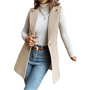 SweatyRocks Women's Elegant Sleeveless Blazer Jacket Vest Open Front Long Cardigan Apricot S
