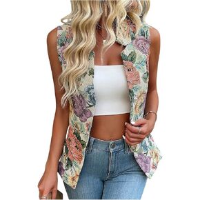 MakeMeChic Women's Floral Vest Tops Sleeveless Single Breasted Summer Boho Vests Outerwear