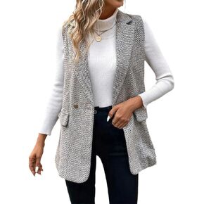 IDEALSANXUN Womens Herringbone Print Vest Fall Winter Double Breasted Sleeveless Blazer Jackets