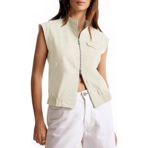 Tankaneo Womens Zip Up Cargo Vest Tops Summer Casual Sleeveless Jackets Cap Sleeve Vests Outerwear with Pockets