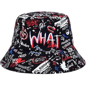Mrotrdia Graffiti Bucket Hats for Women Fashion Outdoor Sunscreen Hip Hop Letter Print Fisherman Hats