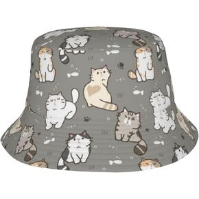 Cute Cat Print Bucket Hat Fisherman Hat Beach Travel Sun Hat Outdoor Cat Cap for Men Women