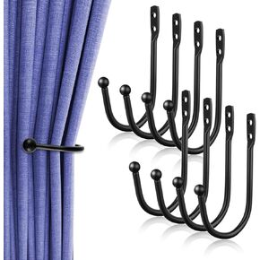 8 Pcs Curtain Tie Backs Curtain Wall Hooks Black Curtain Holdbacks U Shaped Curtain Pull Backs Black Metal Decorative Curtain Hooks for Drapes Wall Mounted Curtain Tie Holders Come with Screws