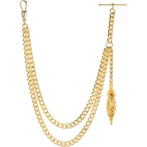 Made in the UK Gold Colour Albert Pocket Watch Chain With Hollow Pendant, Gold, midium