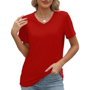 100% Cotton V Neck Short Sleeve T Shirts for Women, Plain T-Shirt，Basic Tees