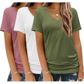 HOTOUCH Womens T Shirts Short Sleeve V Neck Basic Tee Soft Casual Loose Fit Summer Tops Outfits 2025 Fashion