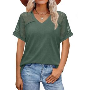 justfashionnow المرأة الصيفية الصيفية غير الرسمية راجلان الأكمام القصير v القمصان العنق العصرية 2025 لطيف للسيدات بلوزات الأعمال التجارية in Kuwait