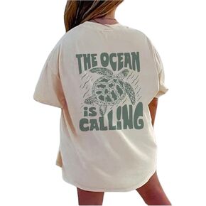SHENHE Girl's Summer Graphic Tee Sea Turtle Print Hawaiian Beach Short Sleeve Kid Cute Tshirt Top