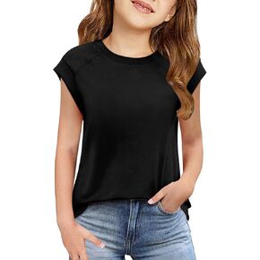 Floral Find Girls Casual Crewneck Cap Sleeve T Shirts Summer Tunic Tops Loose Fit Cute Tee
