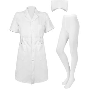 PROMOTED TO BIG SISTER Women Nurse Costume White Short Sleeve Medical Lab Coat Nurse Cap Solid Color Footed Pantyhose Costume