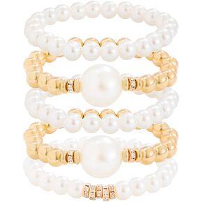 Pearl Bracelets for Women White Pearl Bracelet Stretch Pearl Bangles Stacked Wedding Pearls Bracelet