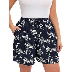 Aulooks Plus Size Women's Wide Leg Shorts Lightweight High Waisted Adjustable Tie Knot Loose Summer Baggy Short Pants 1X-5X