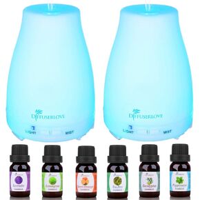 DIFFUSERLOVE 2 Pack 200ML OPAN OIL DISFUSER الموجات فوق الصوتية العطرية الناشر مرطب ضباب باردة مع 7 مصابيح LED ملونة وإغلاق السيارات بدون ماء لغرفة نوم مكتب المكتب المنزلي