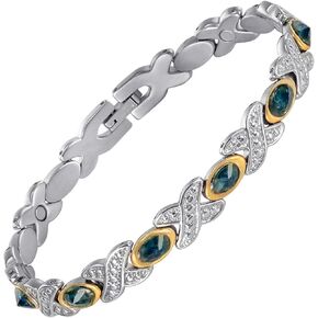 سوار Magvivace Magnetic Steel Steeld Steel For Women ، سوار التخلص من السموم من الجمشت ، 3500 غاوس مغناطيس فعال (أزرق)