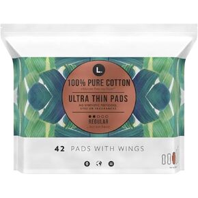 L. , Organic Cotton Ultra Thin Pads for Women, Super Absorbency, With Wings, 42 Count