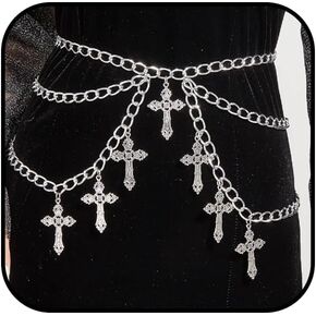 Layered Waist Chain for Women Silver Cross Belt Adjustable Cross Waist Chain Chunky Cross Belly Chain Punk Gothic Cross Body Chain Body Jewelry Accessories