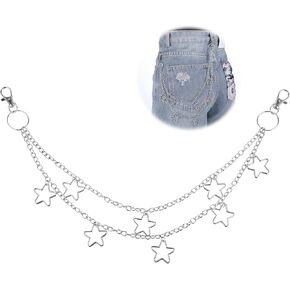 Punk Star Pants Chain Hip Hop Pants Chain Vintage Pants Chain, Silver Layered Wallet Jean Chains Star Jean Chain Goth Pocket Accessories Rock Star Pocket Chain Women and Men
