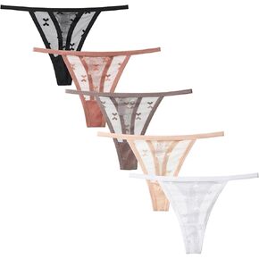 5 Pack Lacy G-String Thongs for Women T-back Lace Hollow Out Low Waist Thongs Breathable Sexy Panties Underwear