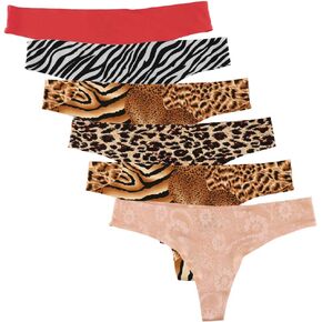 uwoceka seamless thongs للنساء ، 6 حزمة القطن المنشعب لا عرض ثونغ سراويل داخلية