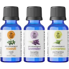 100% Pure Essential Oils Set for Diffuser, Lavender, Palmarosa, Niaouli, Aromatherapy Relaxing Essential Oils, Cold Pressed Essential Oil for Skin, 1 fl oz Each, 3-Pack