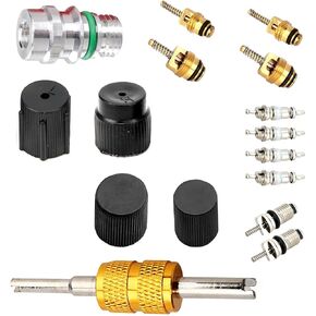 16 PCS AC Valve Core Kit - R12 R134A A/C Service Kit مع أداة الإغلاق وأداة الإزالة ، Universal for Cars & HVAC (Black)