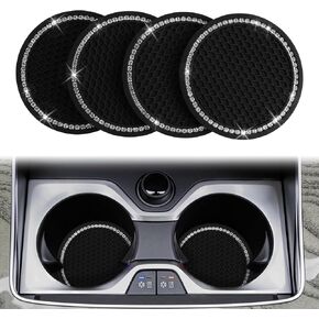 4Pcs 2.75 Inch Bling Auto Car Cup Holder Insert Coaster, Silicone Anti-Slip Crystal Rhinestone Drink Car Cup Mat, Girl Cars Accessories Interior, Universal Vehicle Interior Accessories for Girls Women