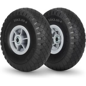 10x3.00-4 إطار مجاني مسطح ، 10 "مجموعات إطارات وعجلة بديلة 10 بوصة ، شاحنات يدوية COSCO متوافقة وعربات العربات ، ثقب محور 5/8" ، 2.2 "محور الإزاحة ، 2 حزمة