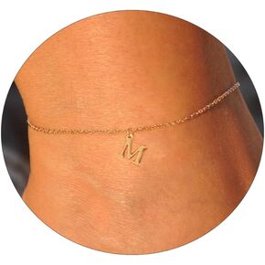 ASCOMY Ankle Bracelets for Women 14K Gold Plated Initial Anklets for Women Dainty Gold Anklets A-Z Initial Ankle Bracelets Cute Initial Pendant Anklets Summer Beach Foot Chain Jewelry Gifts