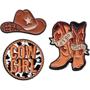 Cowboy Cowgirl Boots Hat Enamel Pin Brooch Set 3 PCS Brown Western Cute Novelty Lapel Pins for Girls Boys DIY Backpacks Clothes Bags Jackets Hat Decoration