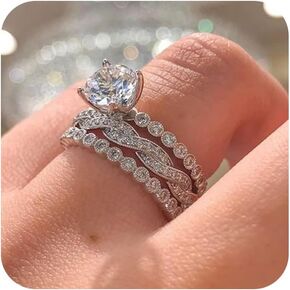 RKKOJJO 925 Sterling Silver Cubic Zirconia Stacking Ring 2Ct Diamond Ring Engagement Ring Wedding Band Rings for Women