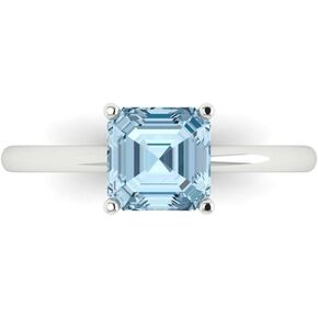 1.6 ct Brilliant Asscher Cut Solitaire Aquamarine Classic Bridal Wedding Statement ring Solid 18K White Gold for Women