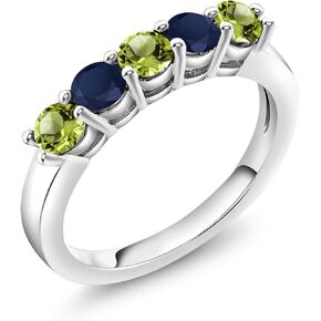 GEM Stone King 925 Sterling Silver Green Peridot و Blue الياقوت 5-Stone Ring Ring For Women (1.12 CTTW ، Gemstone August Birthstone ، متوفر في الحجم 5 ، 6 ، 7 ، 8 ، 9)