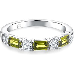 Sterling Silver Birthstone Rings for Women Sapphire/Ruby/Emerald/Aquamarine Wedding Band 3mm Stackable Half Eternity 7 Stone Anniversary Ring Wife Mom Birthday Jewelry Size 6-10