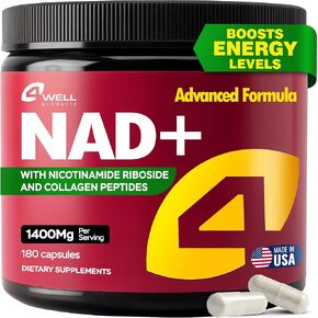 NAD Supplement 1400mg Supports Healthy Aging Complex with Nicotinamide Riboside, Collagen Peptides - Powerful NAD+ Formula for Cellular Energy, Skin & Cognitive Support - 60 Capsules