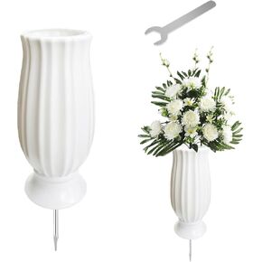 Cemetery Vase for Grave Decorations with Metal Spike Headstones Flower Holder, Durable Plastic Grave Vases Flower Holder, Outdoor Tombstone Markers Memorials Sympathy for Loss of Loved Ones