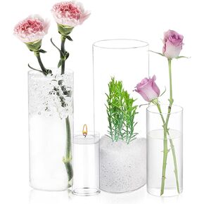 UDU 16 Pack Cylinder Glass Vases for Centerpiece 4,6,8,10 Inch Tall Clear Flower Vase Hurricane Candle Holder Floating Candle Vases for Table Centerpiece Wedding Home Decor