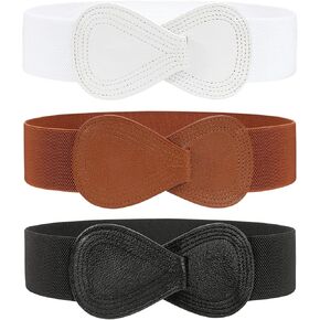 JASGOOD 3 Pack Women Stretchy Belts for Dress Vintage Wide Elastic Waist Belts